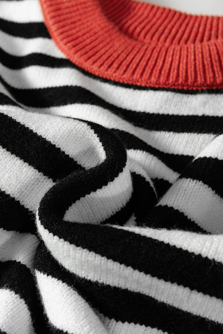 Gray Striped Panels Colorblock Sleeve Chic Sweater
