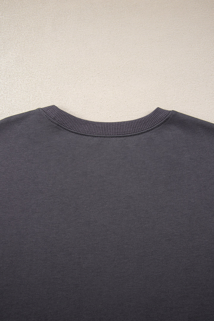 Dark Grey Varsity Striped Detail Drop Shoulder Oversized Sweatshirt