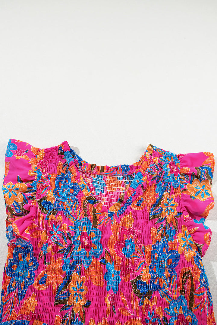 Floral Print Ruffled Sleeveless Plus Size Long Dress