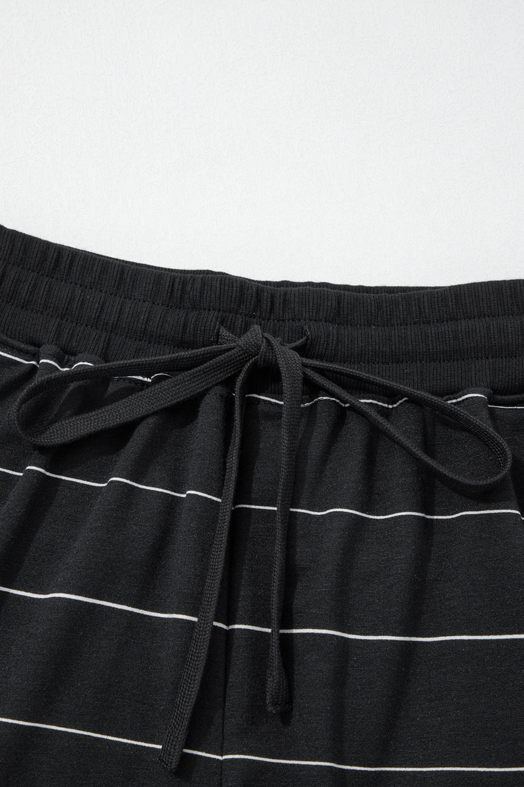Black Stripe Half Sleeve Tee Drawstring Shorts 2pcs Set