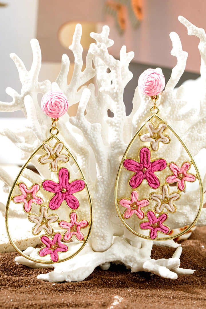 Geflochtene, vergoldete Wassertropfen-Ohrringe mit Blumenmotiv