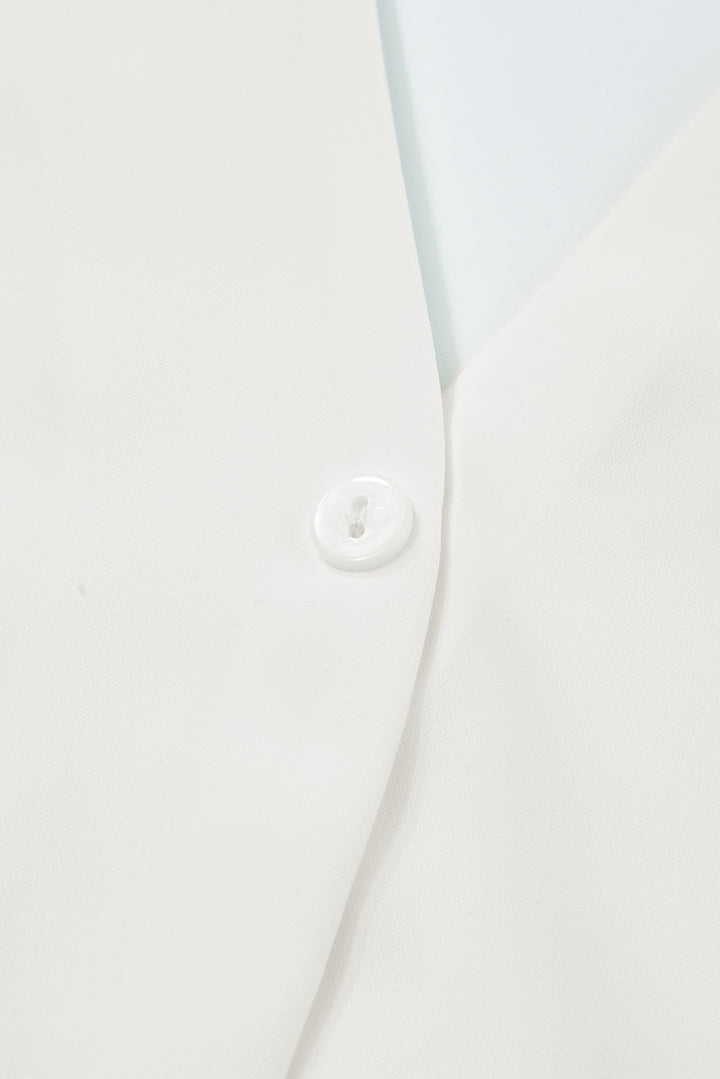 White Silky Notched Neckline Petal Sleeve Blouse