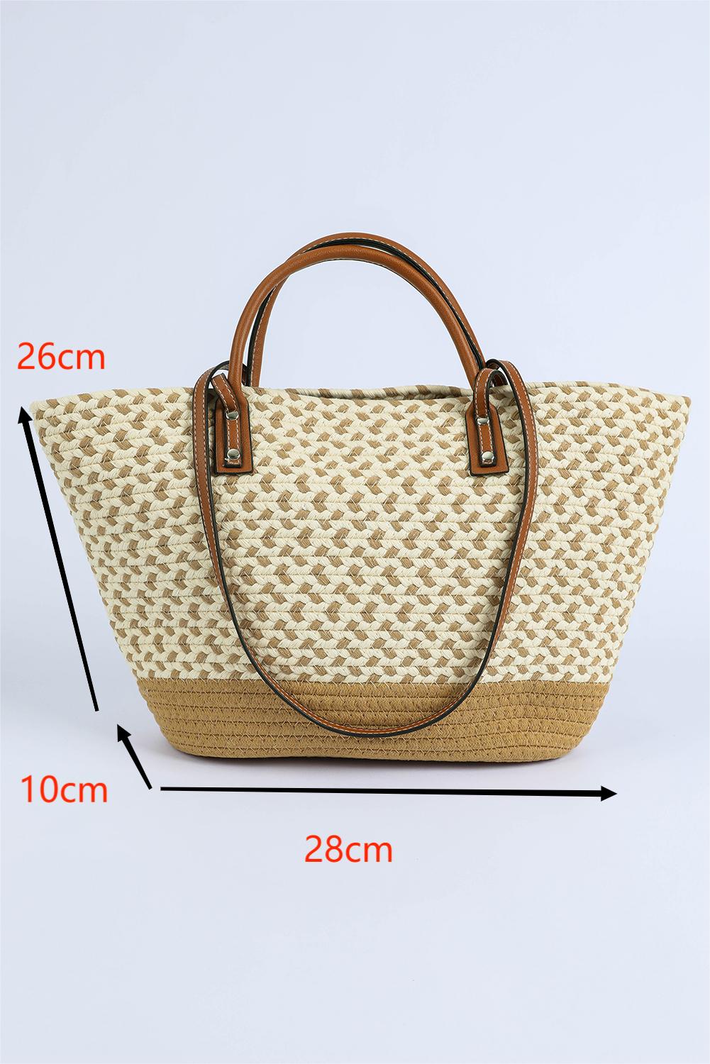 Contrast Woven Leather Handle Single Shoulder Bag