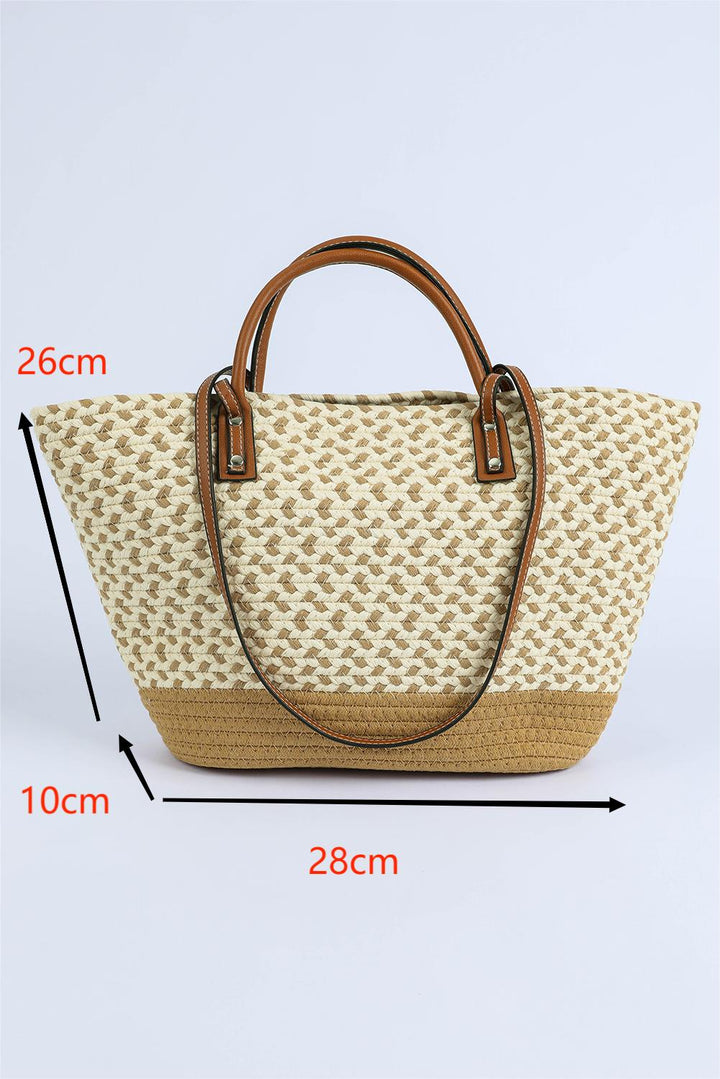 Contrast Woven Leather Handle Single Shoulder Bag