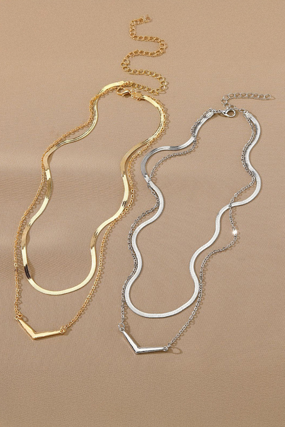 V-shape Pendant Snake Bone Chain Double Layer Necklace