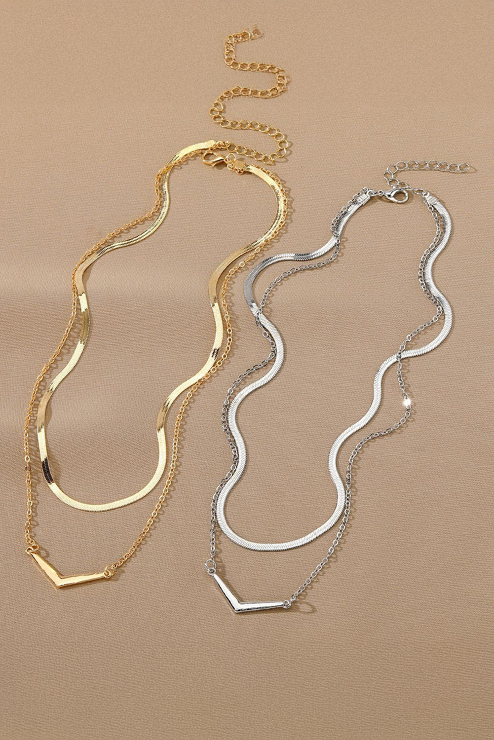 V-shape Pendant Snake Bone Chain Double Layer Necklace