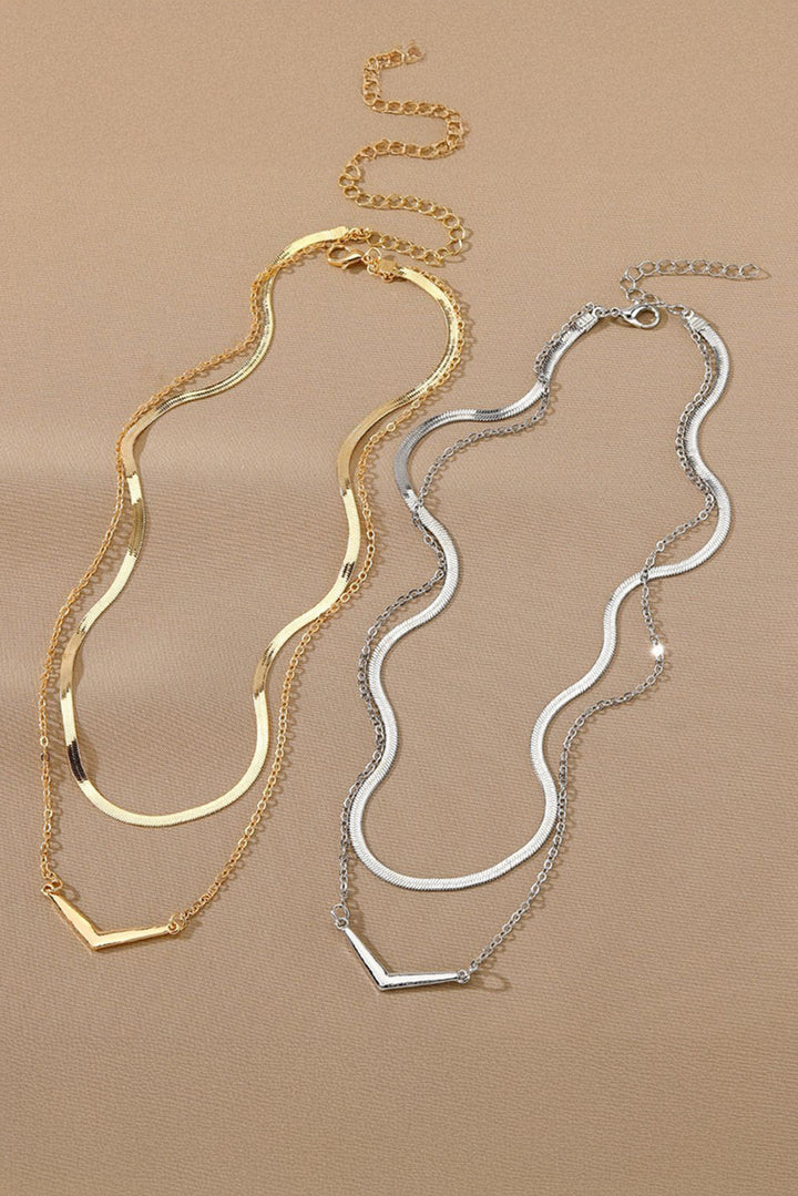 V-shape Pendant Snake Bone Chain Double Layer Necklace