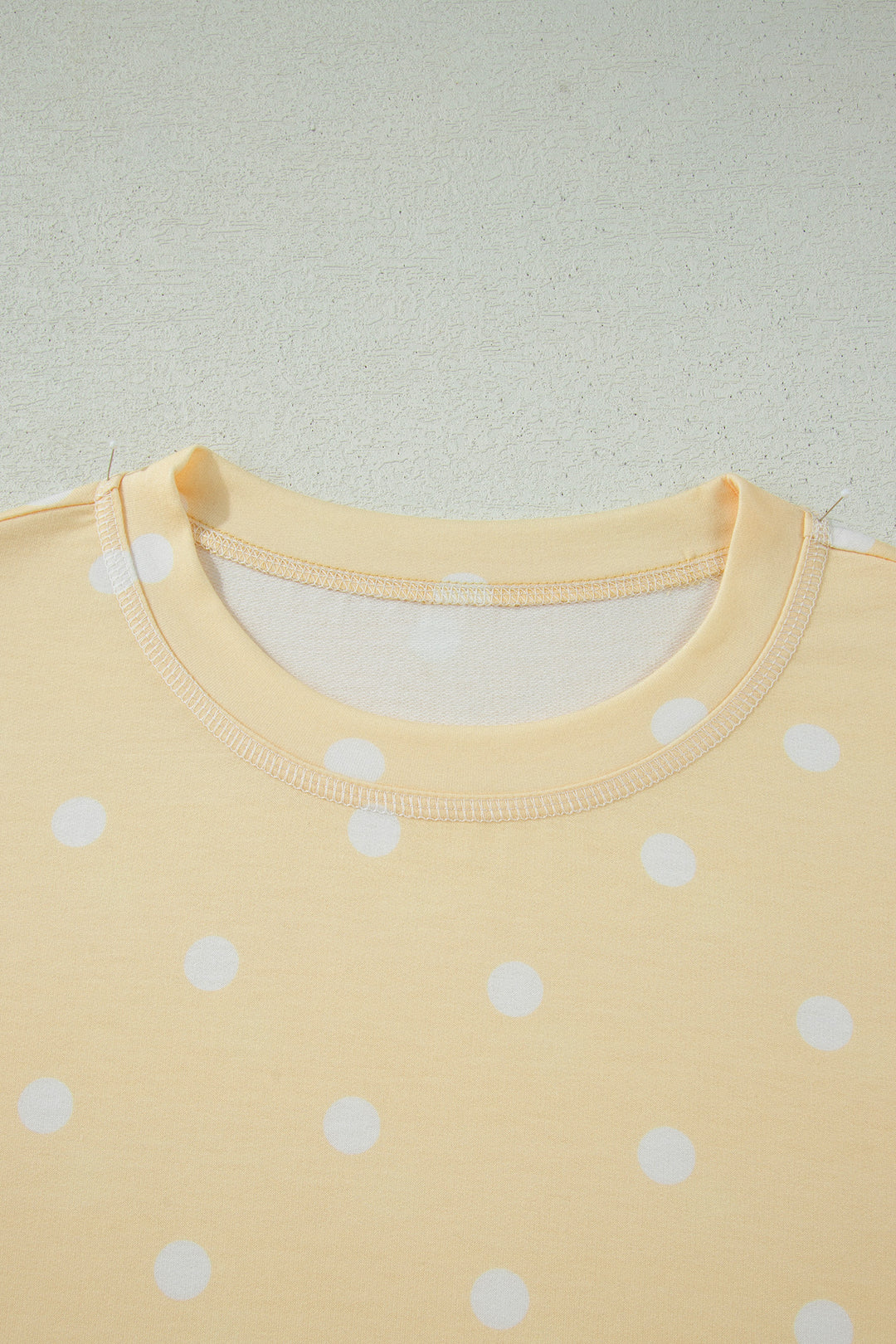 Yellow Polka Dot Short Sleeve Loose Top Drawstring Shorts Set