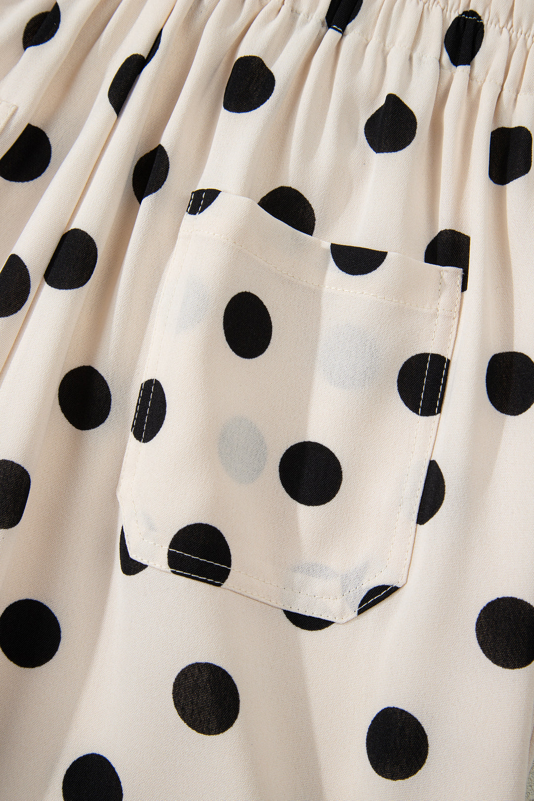 White Polka Dot Print Patched Pocket Mid-rise Straight Leg Pants