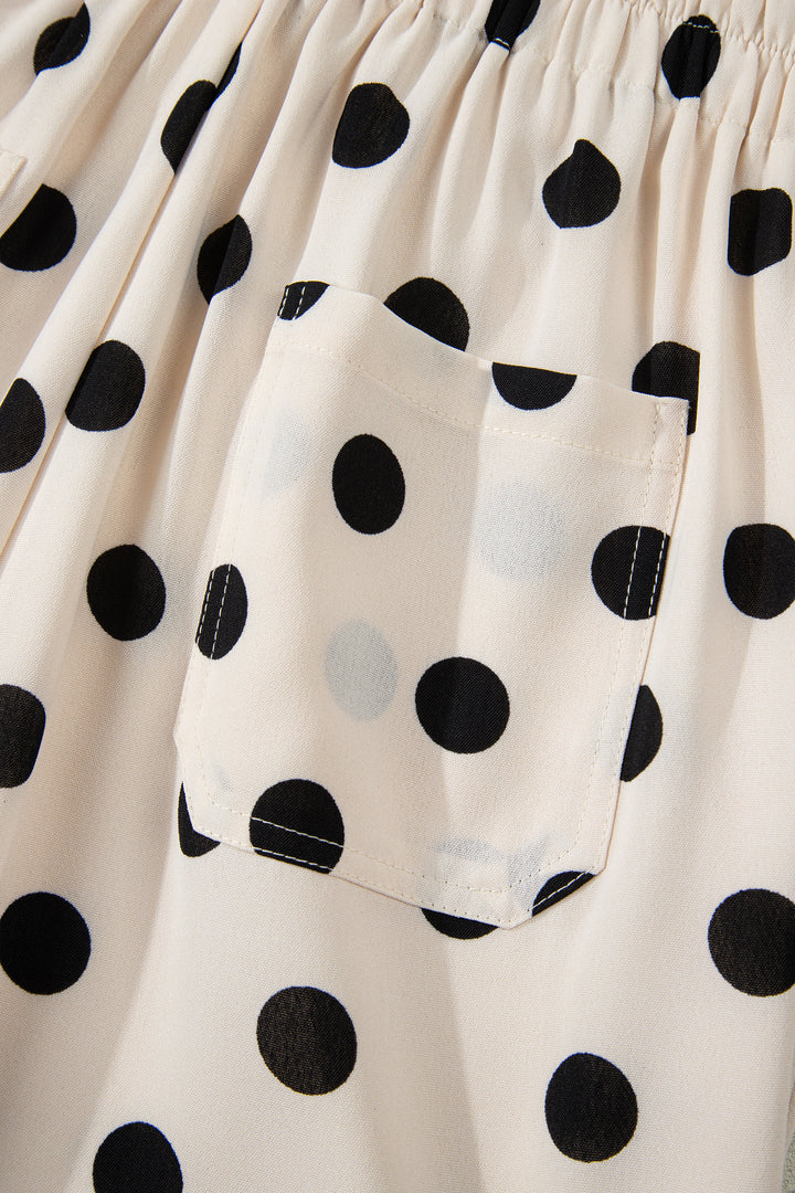 White Polka Dot Print Patched Pocket Mid-rise Straight Leg Pants