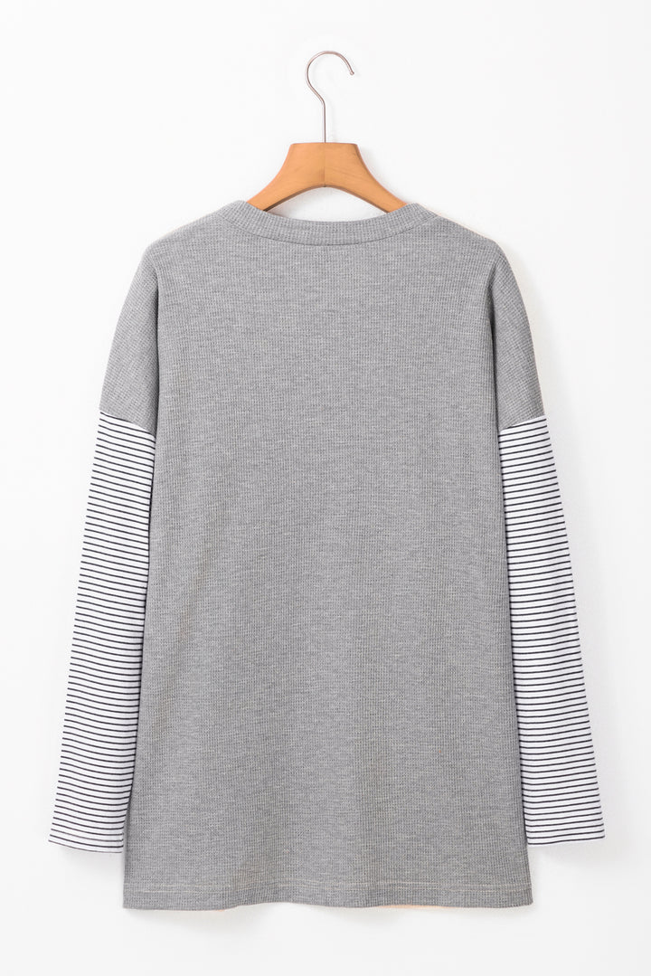 Black Stripe Colorblock Patchwork Open Front Cardigan with Pocket