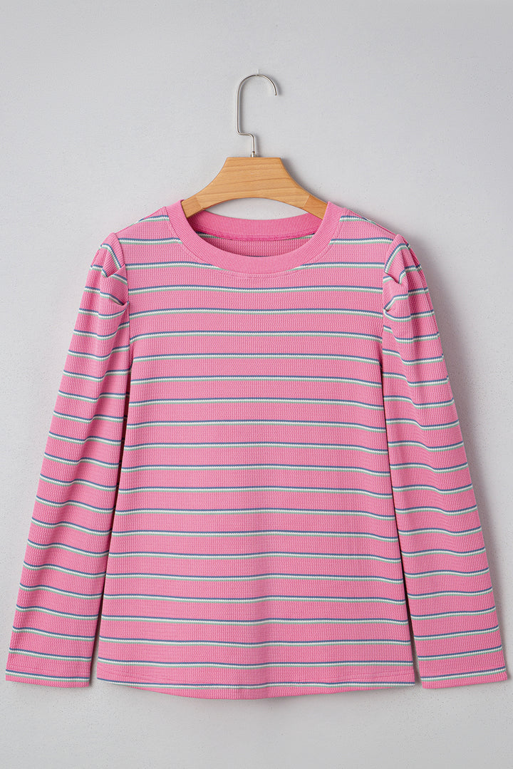 Textured Knit Round Neck Long Sleeve Top