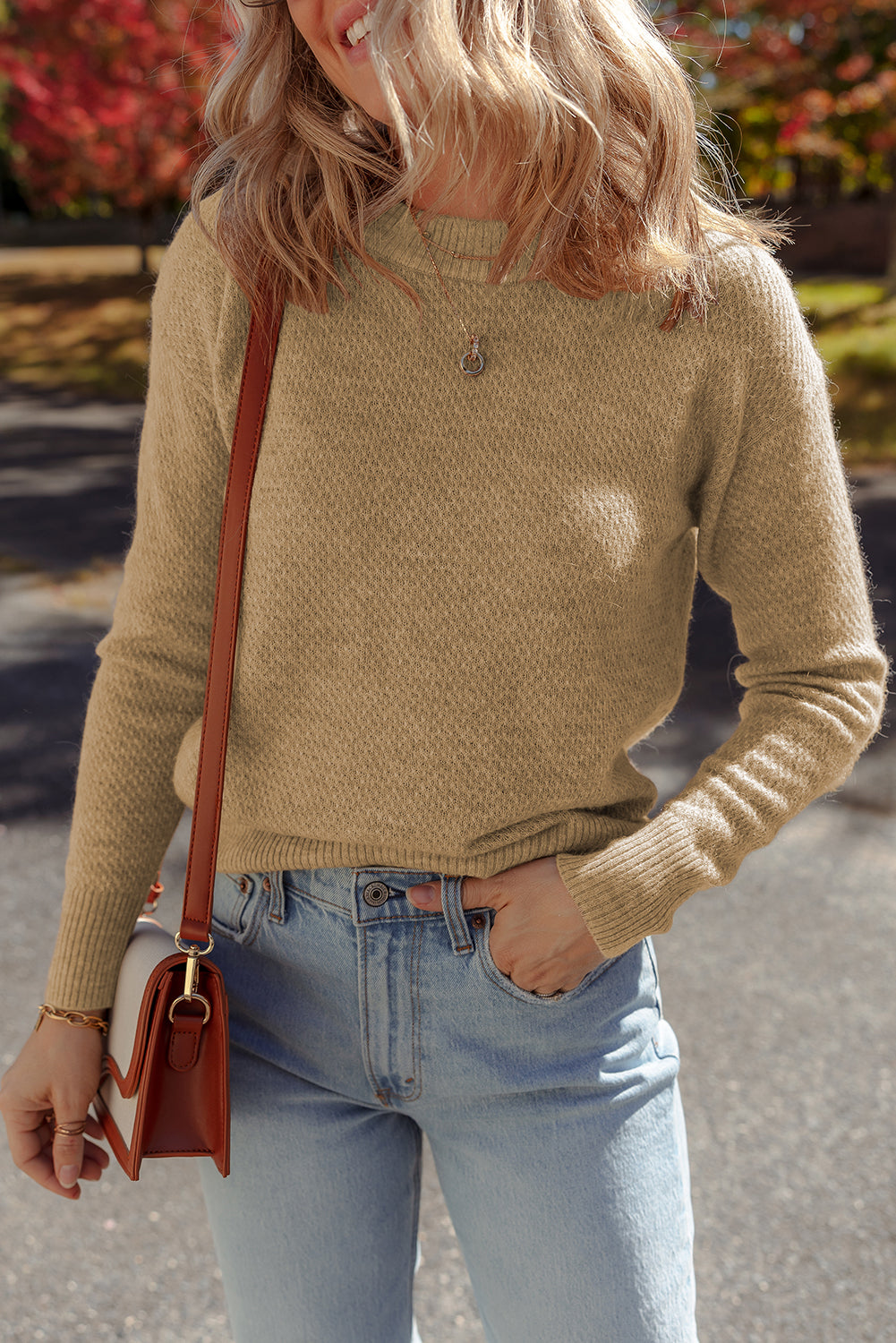 Brushed Knit Casual Fitted Sweater