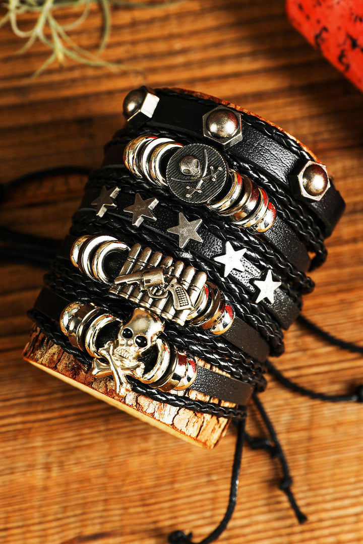 Ensemble de bracelets en cuir PU avec motif tête de mort et étoile