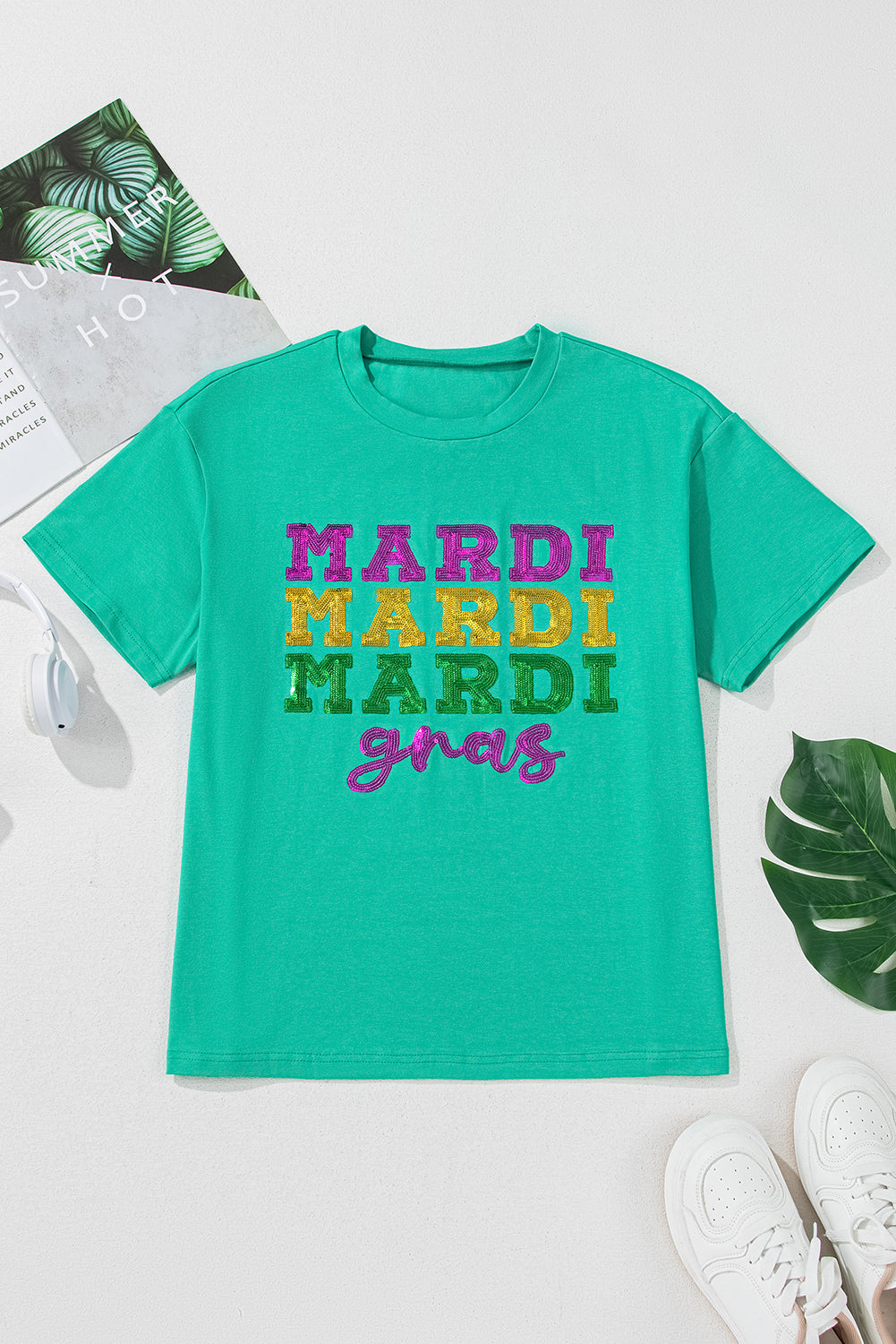 Sequin Mardi Gras Letter Graphic T Shirt