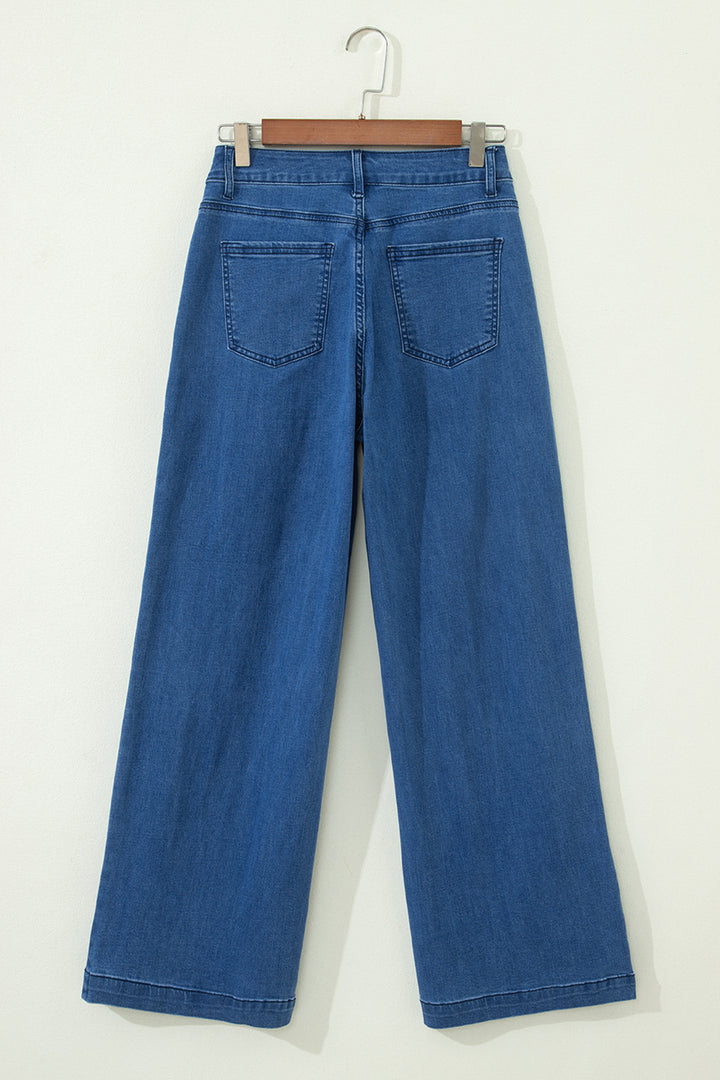 Dusk Blue Lace-up Pull on Wide Leg Jeans
