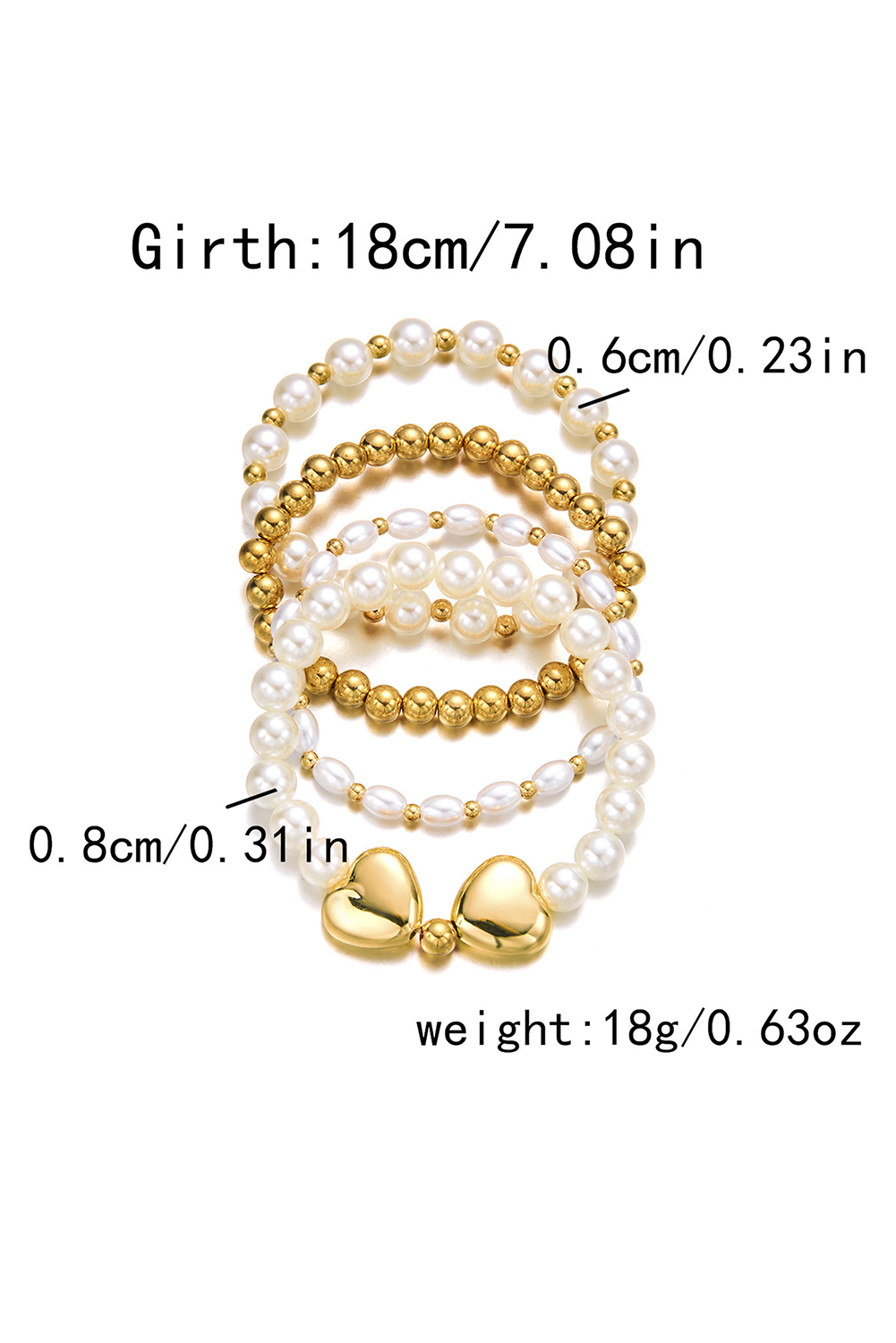 Ensemble de bracelets élastiques en perles plaquées cœur
