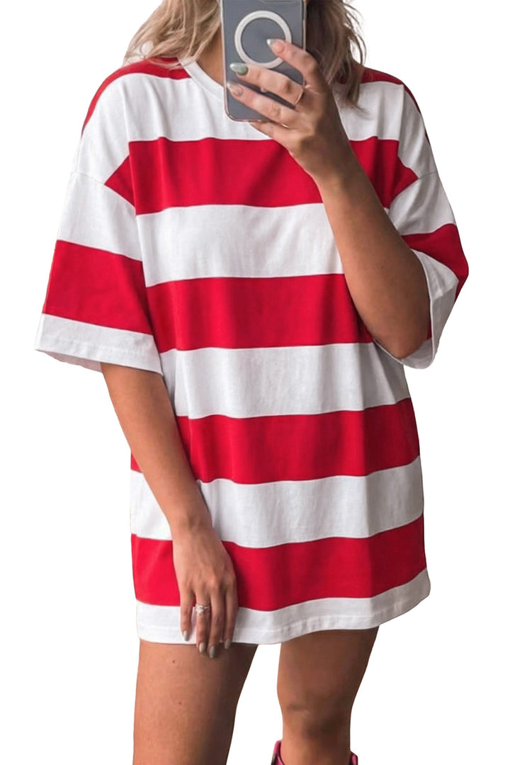 Racing Red Striped Color Block Oversize Tunic Tee