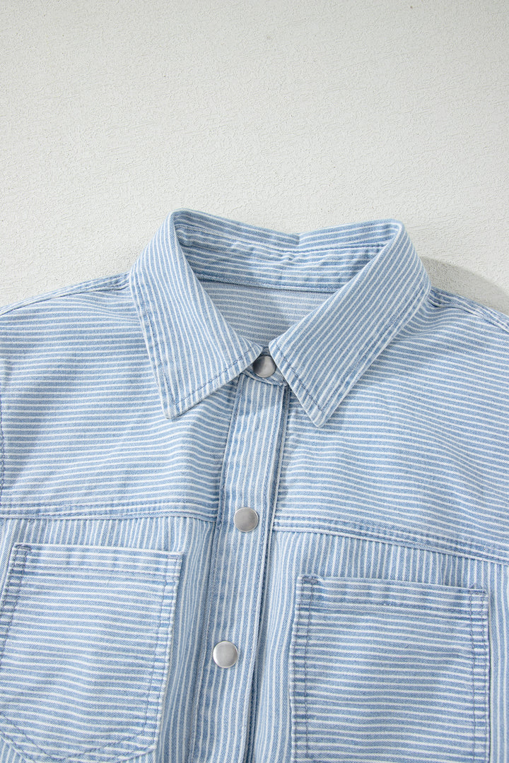Sky Blue Stripe Sleeveless Denim Mini Dress