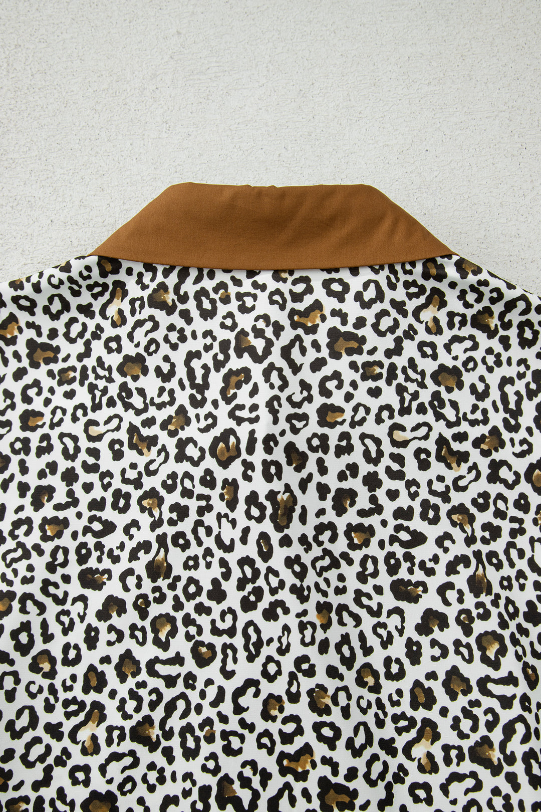 Khaki Plus Size Buttoned Contrast Trim Puff Sleeve Leopard Print Blouse