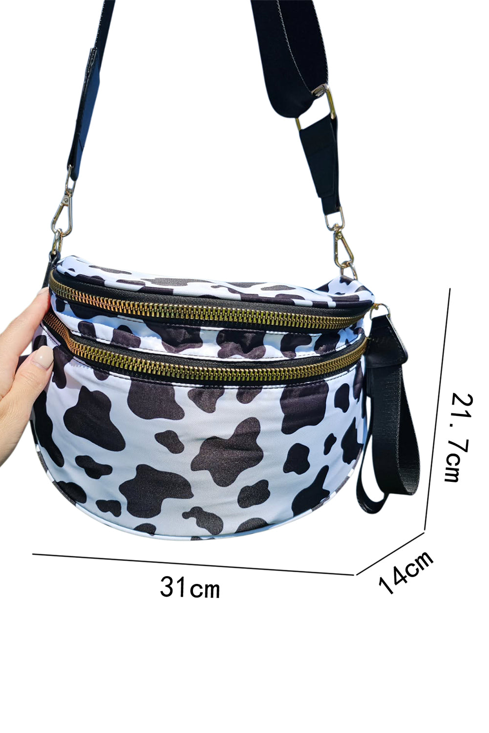 Checkered/Animal Spots Print Wide Strap Large Crossbody Bag