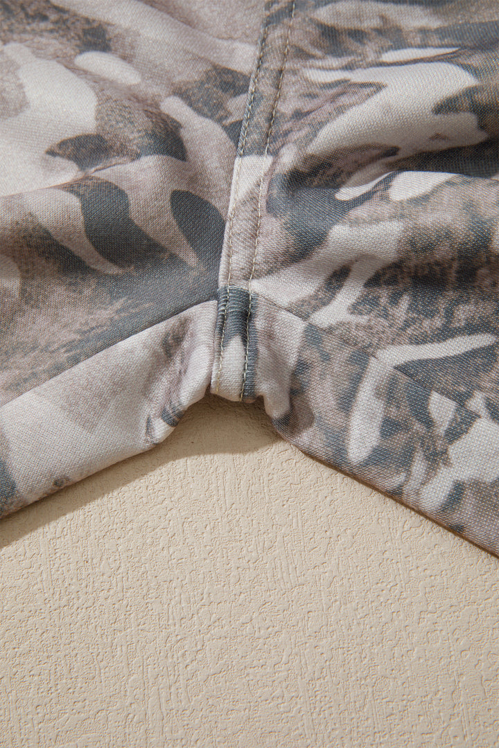 Khaki Camouflage Print Striped Side Panel Patchwork Drawstring Pants