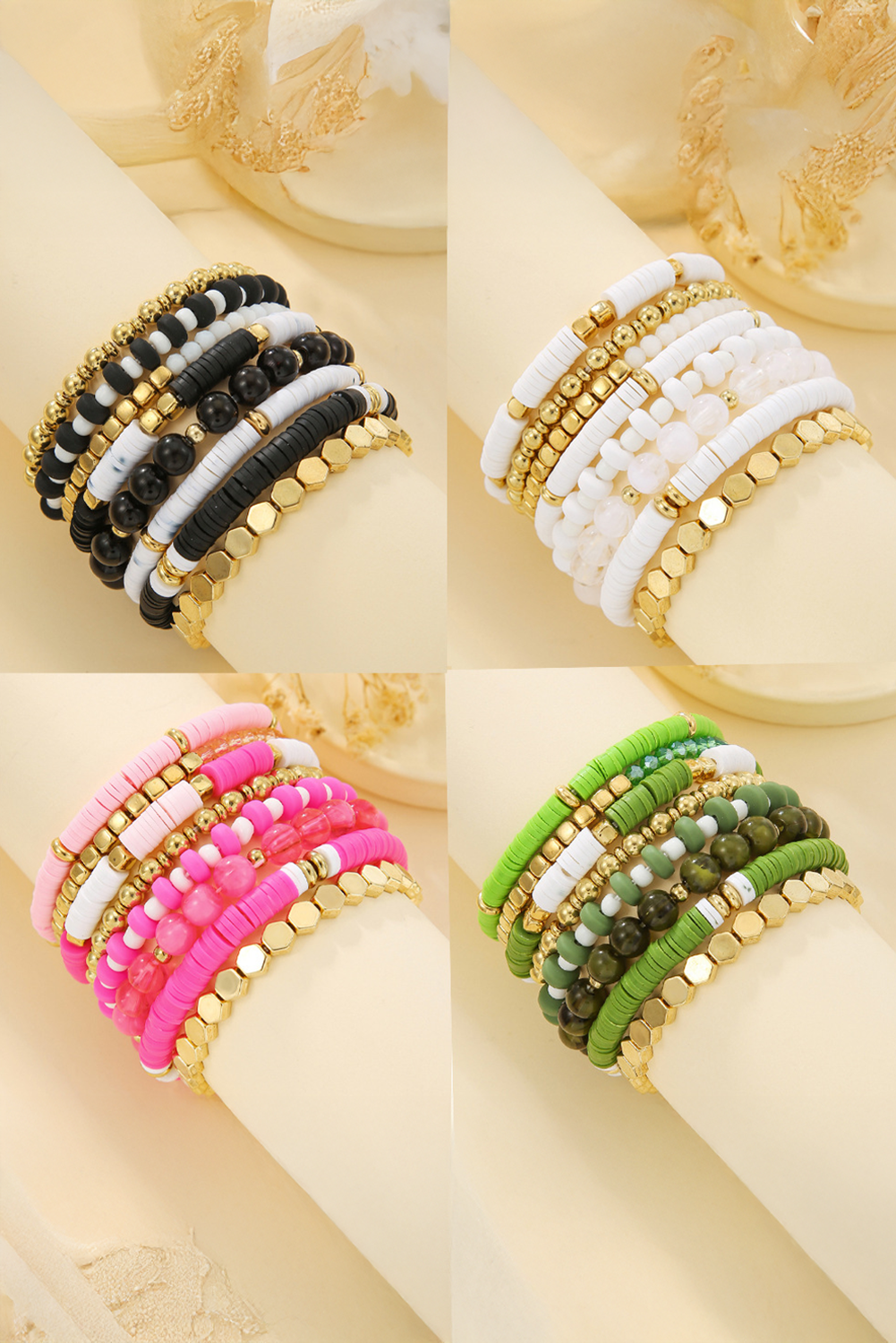 Ensemble de 8 bracelets élastiques perlés Saint-Valentin