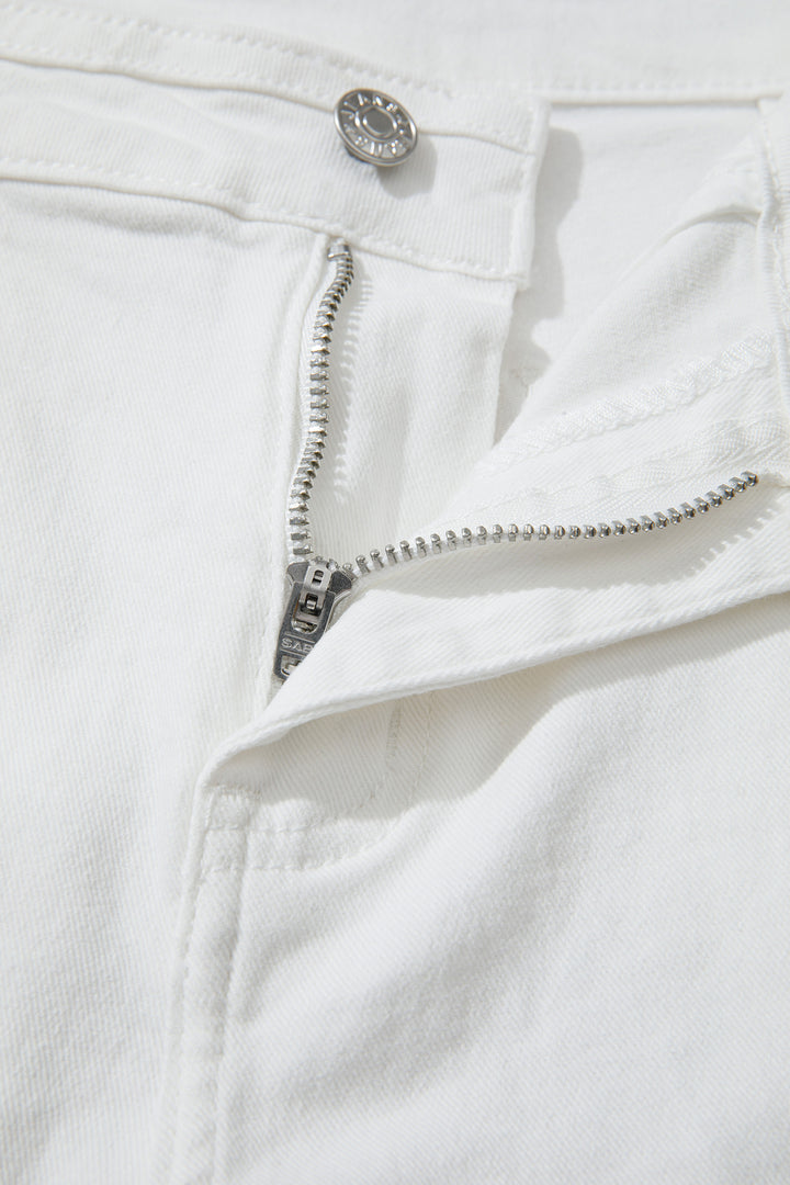 White Solid Color Loose Casual Jeans