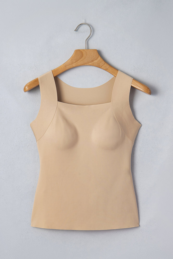 Oatmeal Solid Color Wide Strap Splicing Athleisure Tank Top