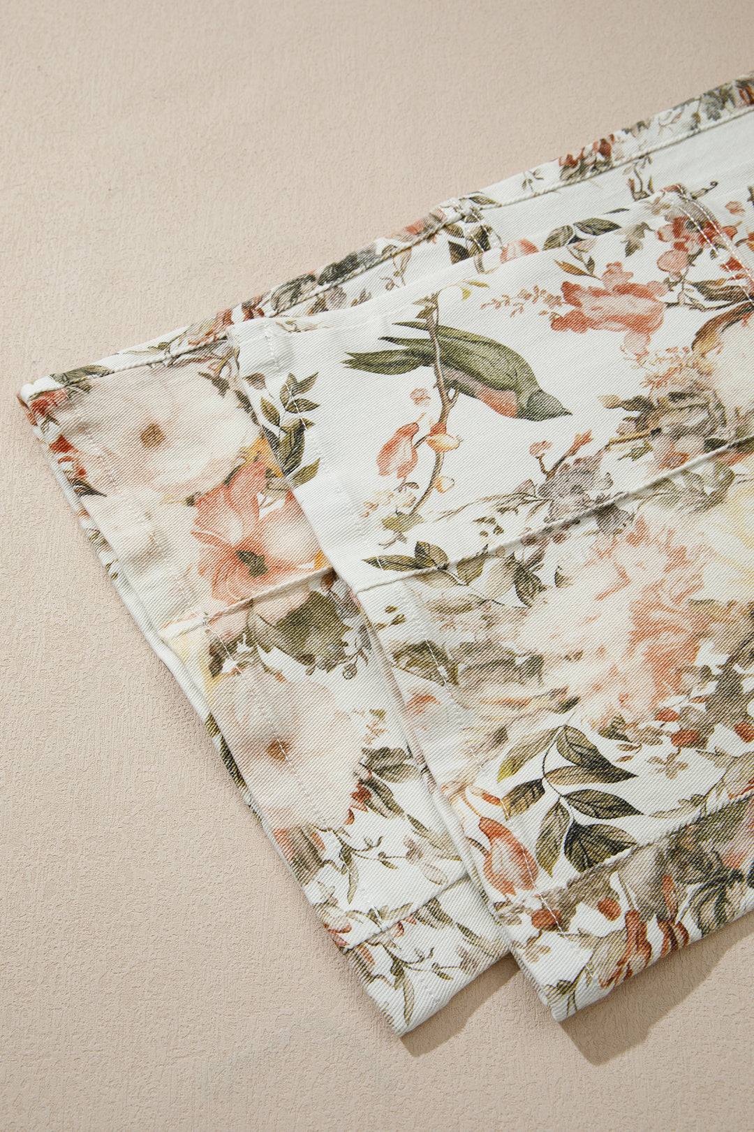 Beige Vintage Style Floral Print High Waist Wide Leg Jeans