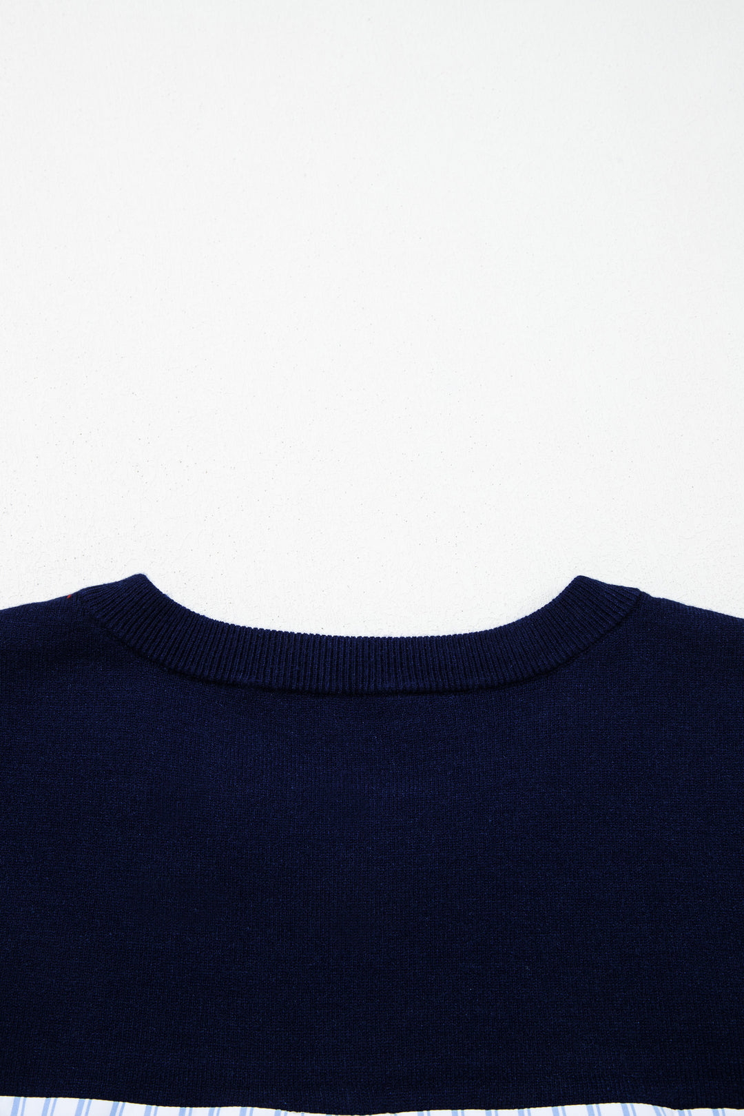 Navy Blue Drop Shoulder Long Sleeve Striped Pullover Sweater