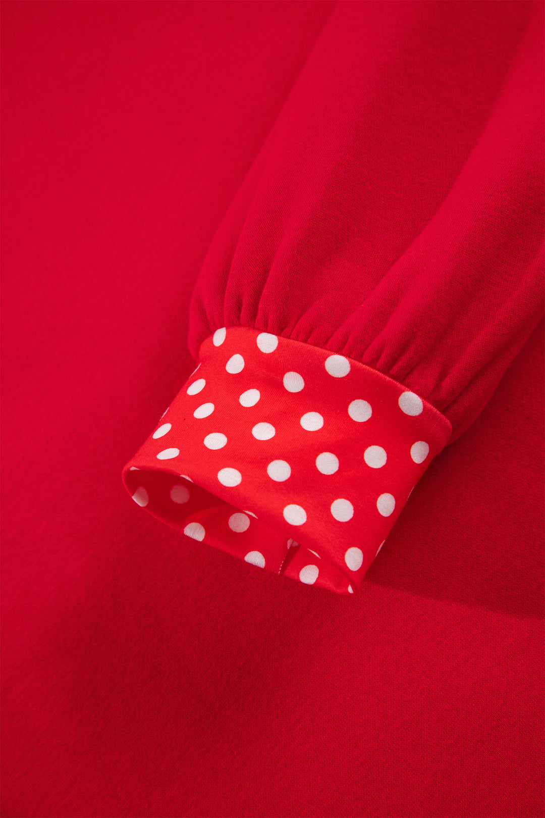 Tomato Red Polka Dot Letter Print Contrast Trim Mock Neck Sweatshirt