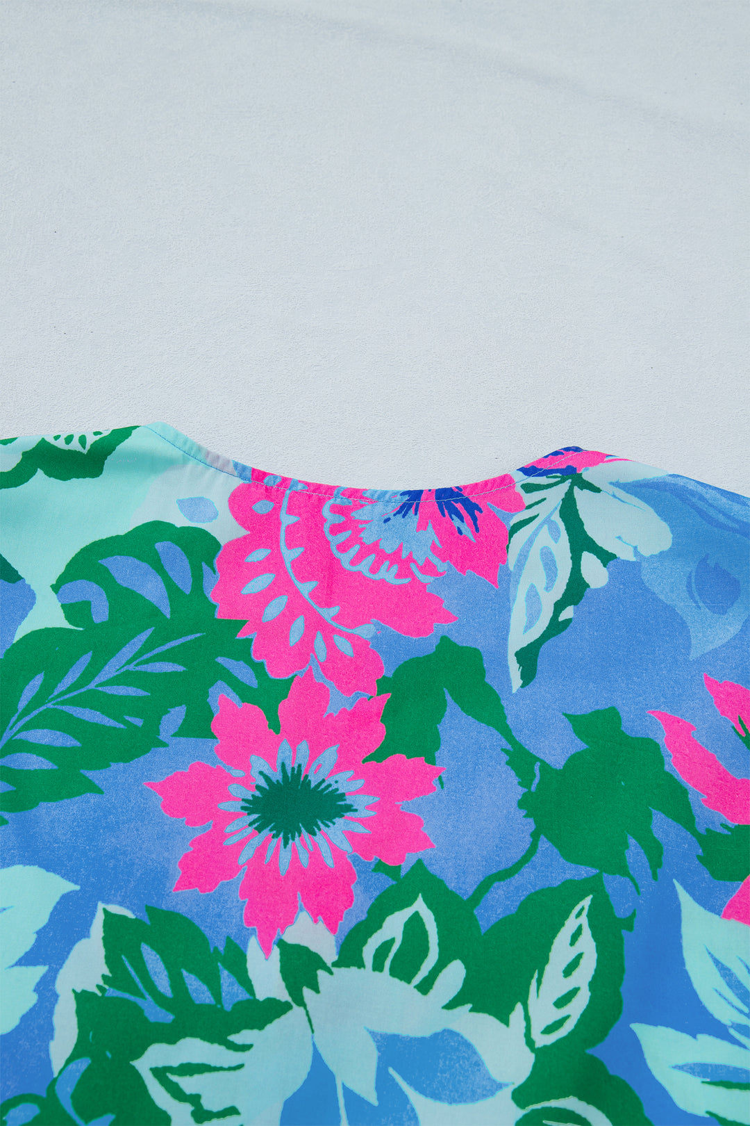 Sky Blue Floral Print V Neck Half Sleeve Blouse
