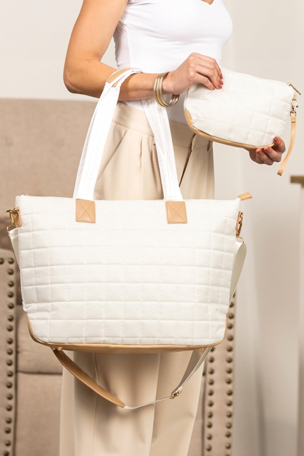 Quilted Patchwork Large Tote Bag and Clutch 2pcs Set