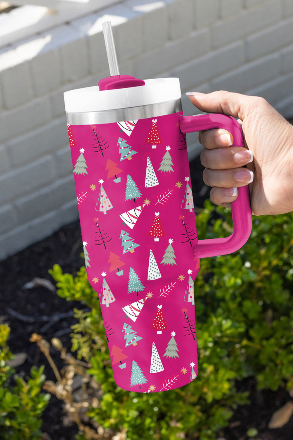 Cartoon Christmas Tree Printed Thermos Cup 40oz