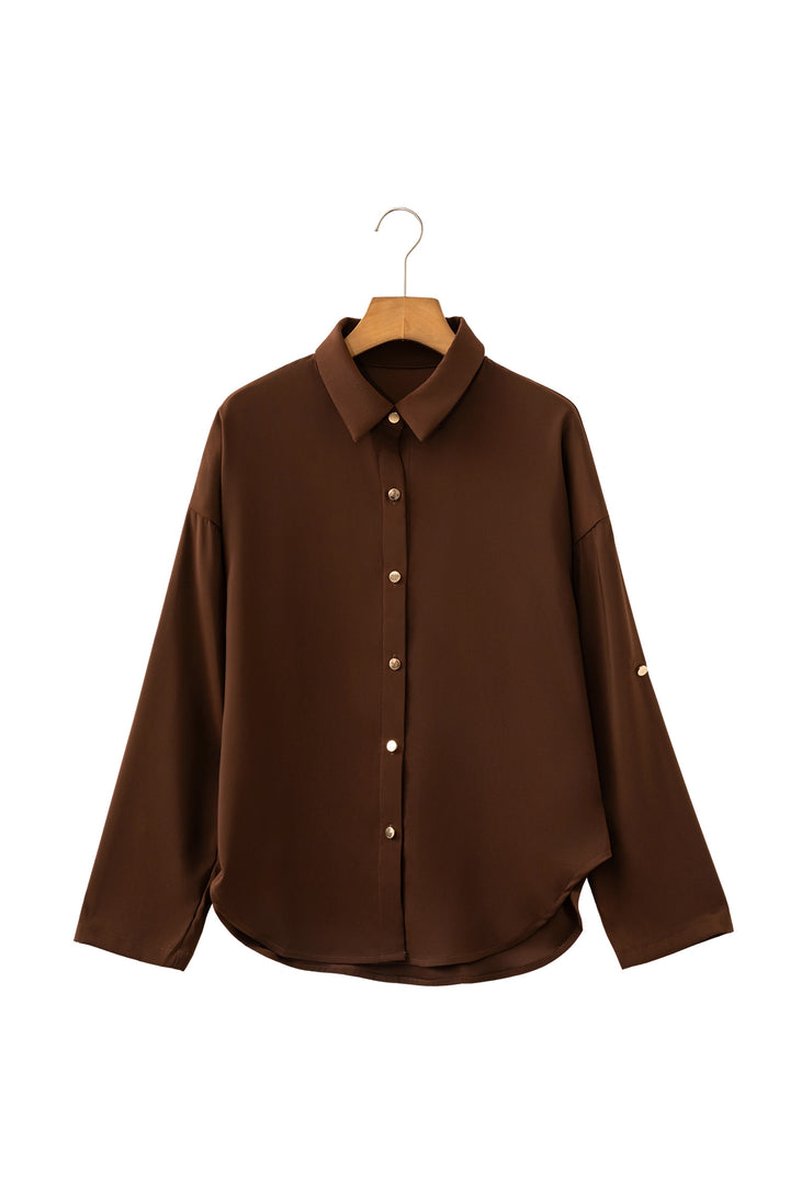 Coffee Multi Button Decoration Tab Long Sleeve Casual Shirt