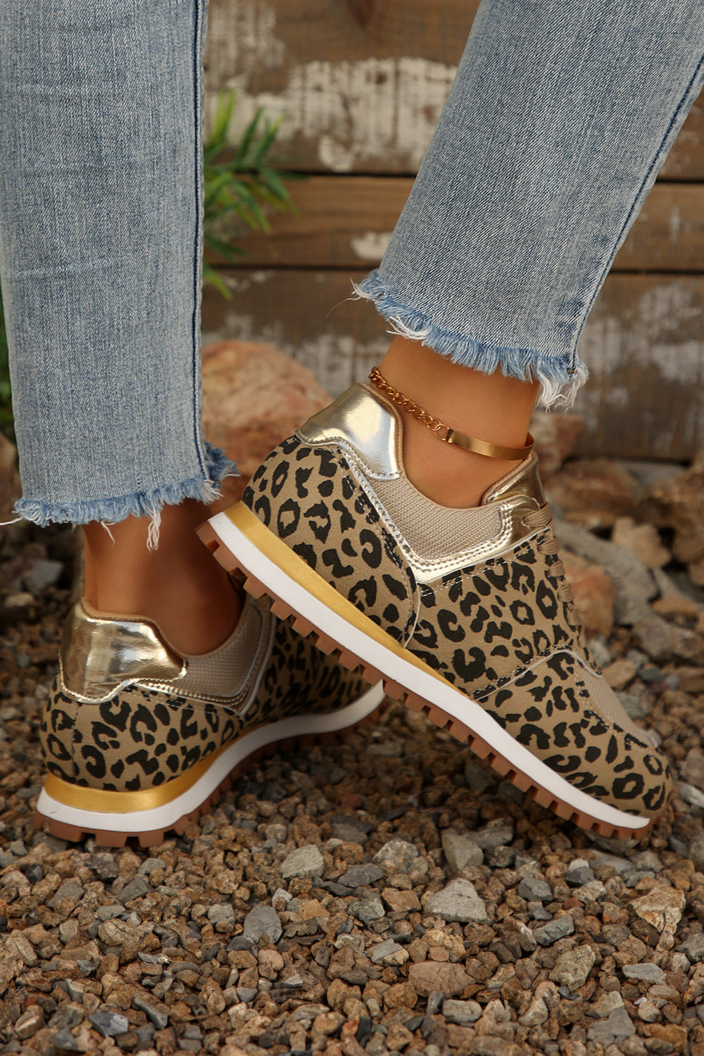 Leopard Faux Suede Mixed Patchwork Lace Up Sneakers