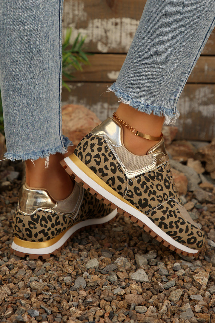 Leopard Faux Suede Mixed Patchwork Lace Up Sneakers