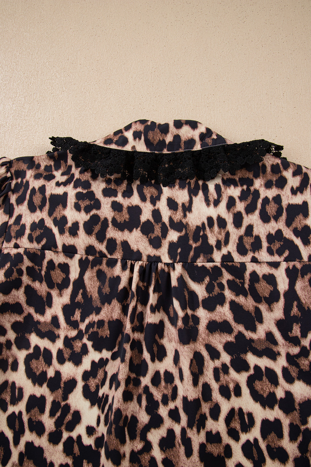 Leopard Print Button Down Lace Trim Short Sleeve Shirt