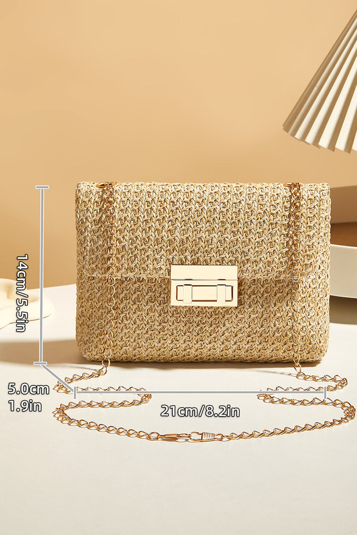 Woven Chain Strap Flap Shoulder Bag