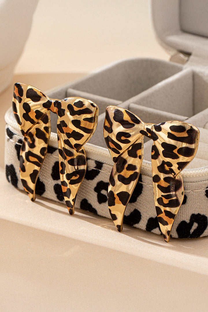 Leopard Print Bow Knot Shape Plated Alloy Earrings
