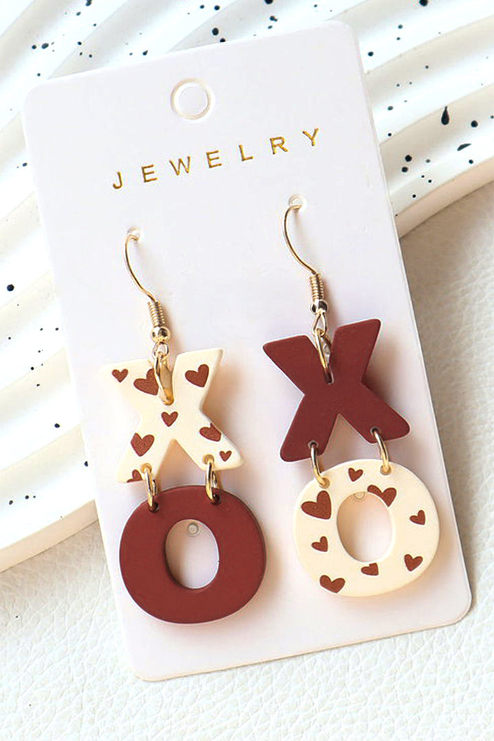 Boucles d'oreilles pendantes à crochet avec lettre XOXO imprimée en forme de cœur