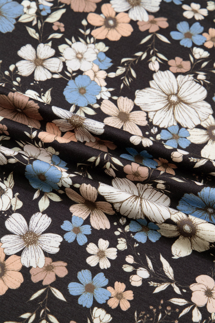 Black Floral Print Slim Long Sleeve T Shirt