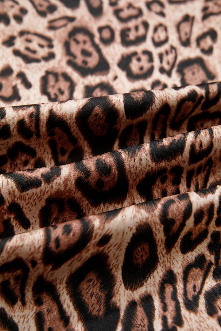 Leopard Bow Tie Puff Sleeve Blouse