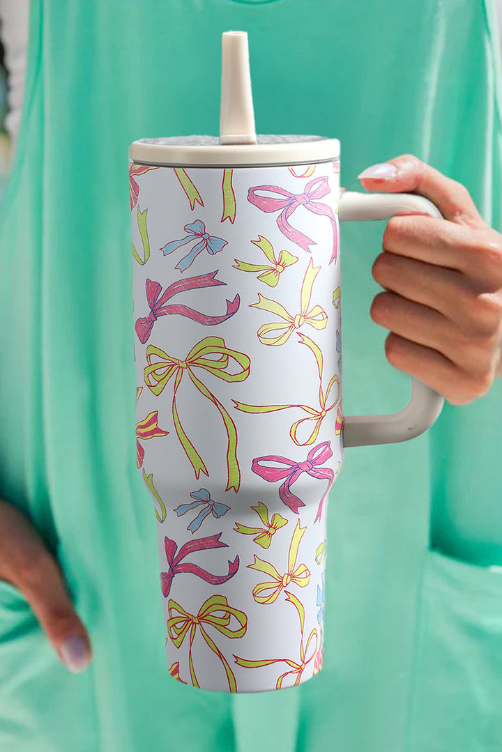 Gobelet isolant en paille avec poignée et imprimé nœud papillon, 1 134 ml