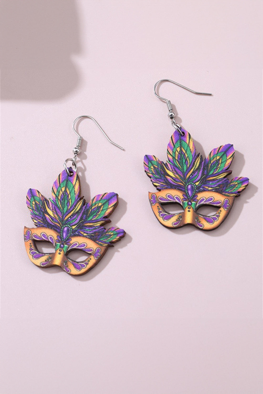 Boucles d'oreilles pendantes à crochets Masque de Mardi Gras