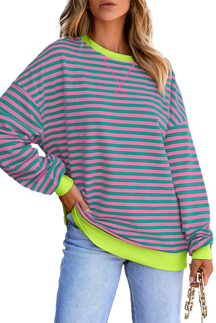 Contrast Ribbed Trim Crossed Stitch Drop Shoulder Sweatshirt