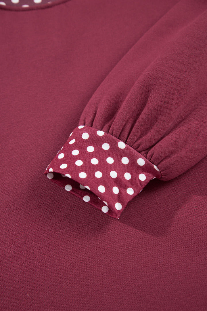 Burgundy Colorblock Polka Dot Contrast Trim Oversized Sweatshirt