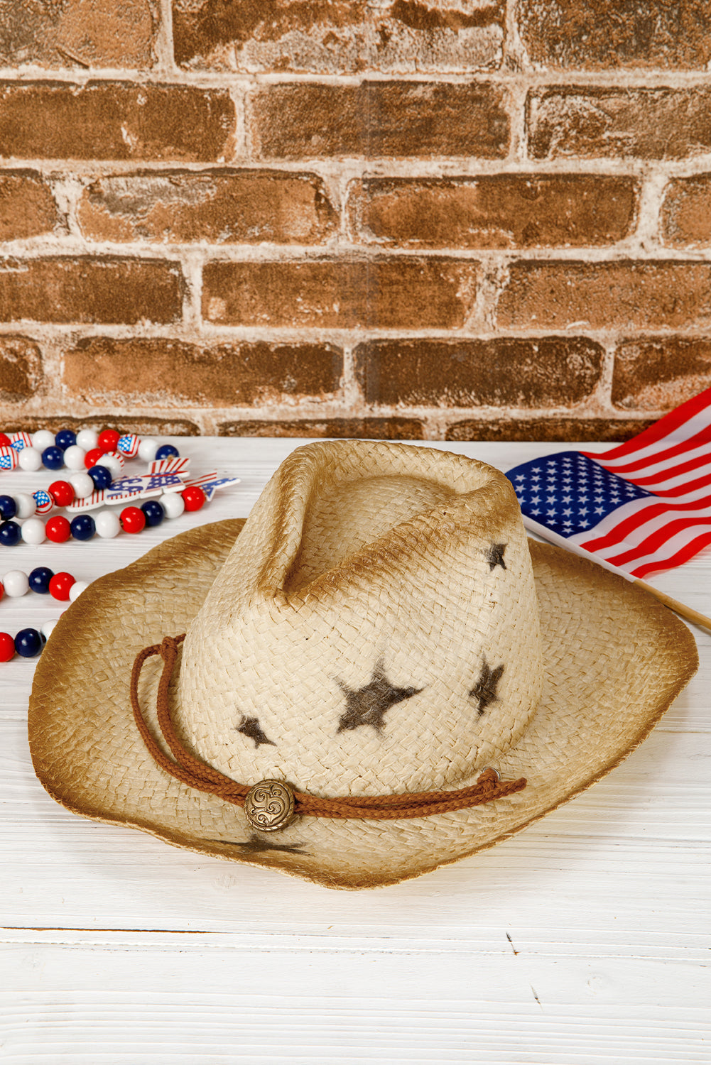 Chapeau vintage à large bord tissé en forme d'étoile avec boucle
