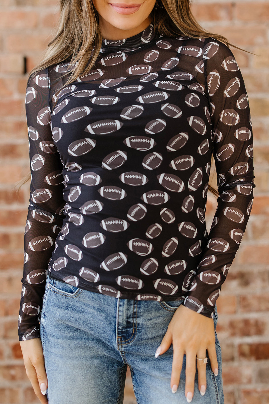 Game Day Rugby Mesh Sheer Long Sleeve Top